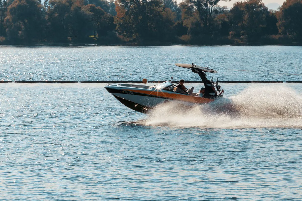 Sport boat at speed on the water
